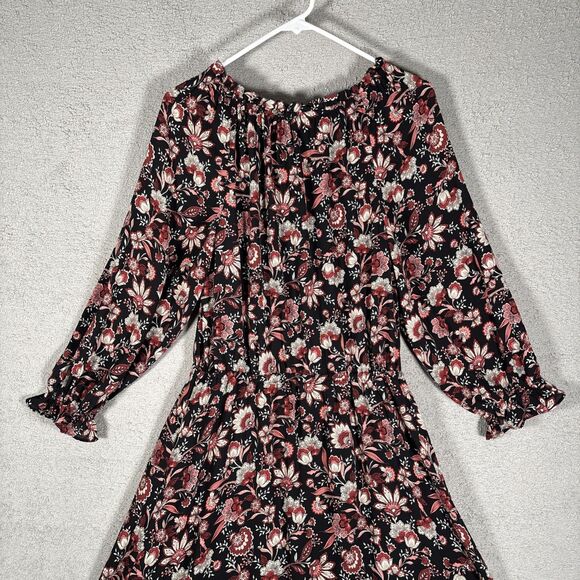 Talbots Midi Fit N Flare Dress Women’s Size MP Black Floral Balloon Long Sleeve - Picture 11 of 14